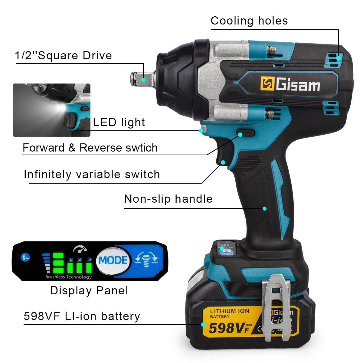 1800N.m Brushless Impact Wrench 1/2" for Makita 18V Battery Cordless