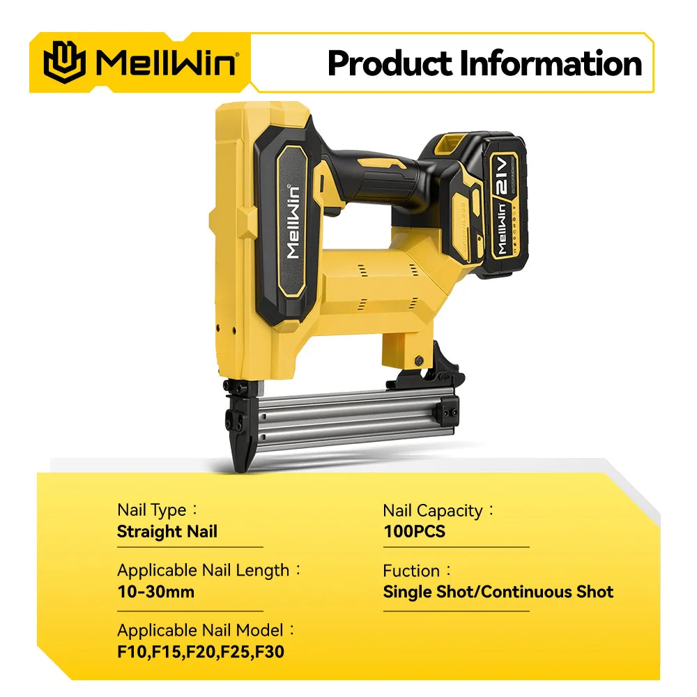 MELLWIN Cordless Electric Nail Gun 2 Mode Wireless Stapler Woodworking Framing Staple Gun Tools F30 For Makita 18V Battery Pin - Limetastore