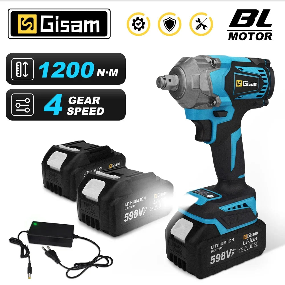 Gisam 1200N.m Brushless Impact Wrench 1/2" for Makita 18V