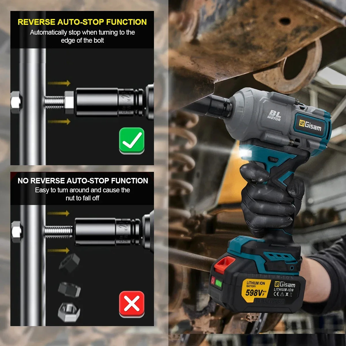 Gisam 2000N.m Brushless Impact Wrench 1/2"