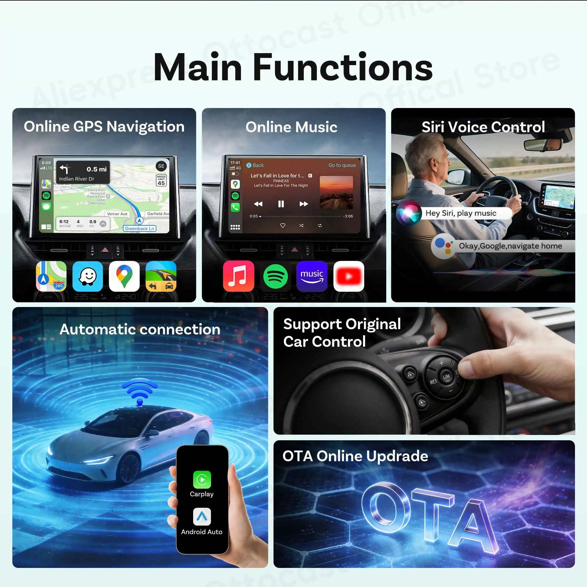 OTTOCAST Mini Nova Wireless CarPlay & Android Auto Adapter
