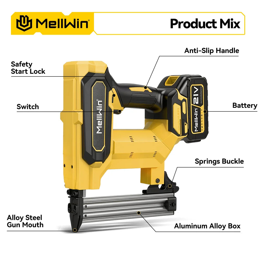 MELLWIN Cordless Electric Nail Gun 2 Mode Wireless Stapler Woodworking Framing Staple Gun Tools F30 For Makita 18V Battery Pin - Limetastore