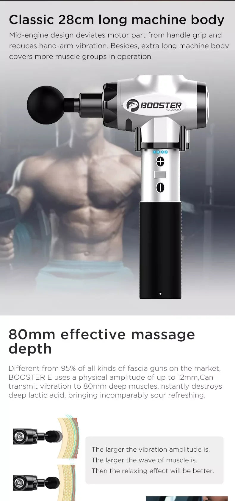 Booster E Massage Gun Deep Tissue Massager Therapy Body Muscle Stimulation Pain Relief for EMS Pain Relaxation Fitness Shaping