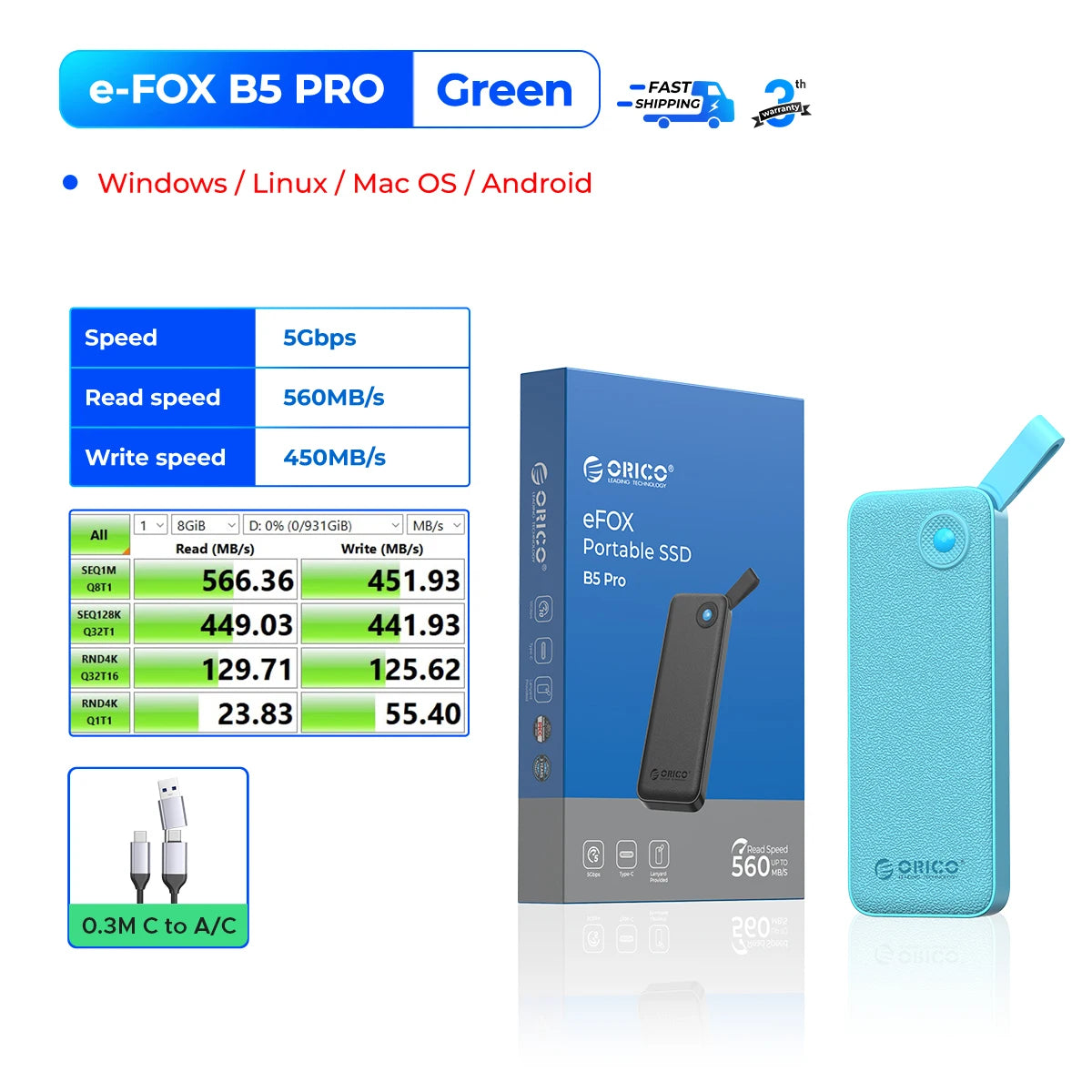 ORICO Portable External SSD – USB 3.2 Gen2 High‑Speed Solid State Drive