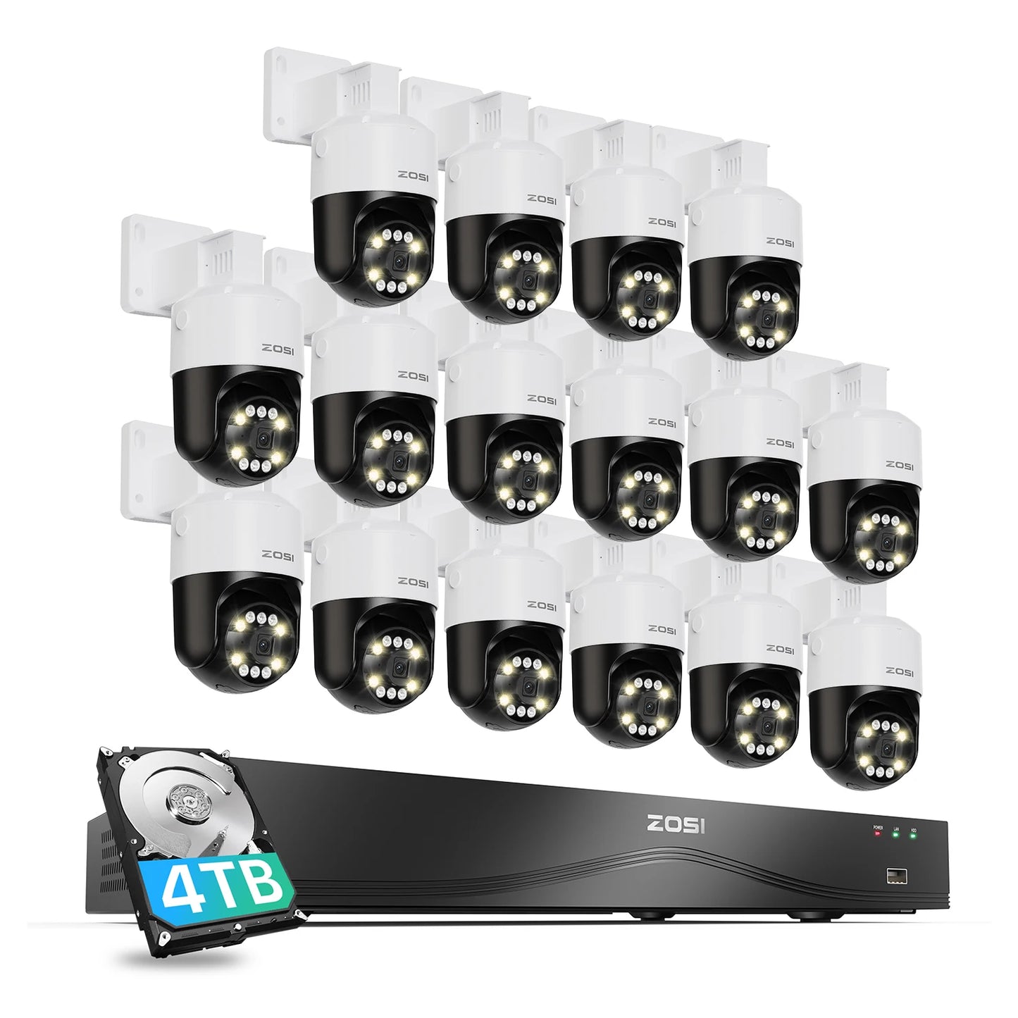 ZOSI 4K 32CH PoE Security Camera System – 8MP AI Human/Vehicle Detection, Dual‑Disk NVR & Auto‑Tracking