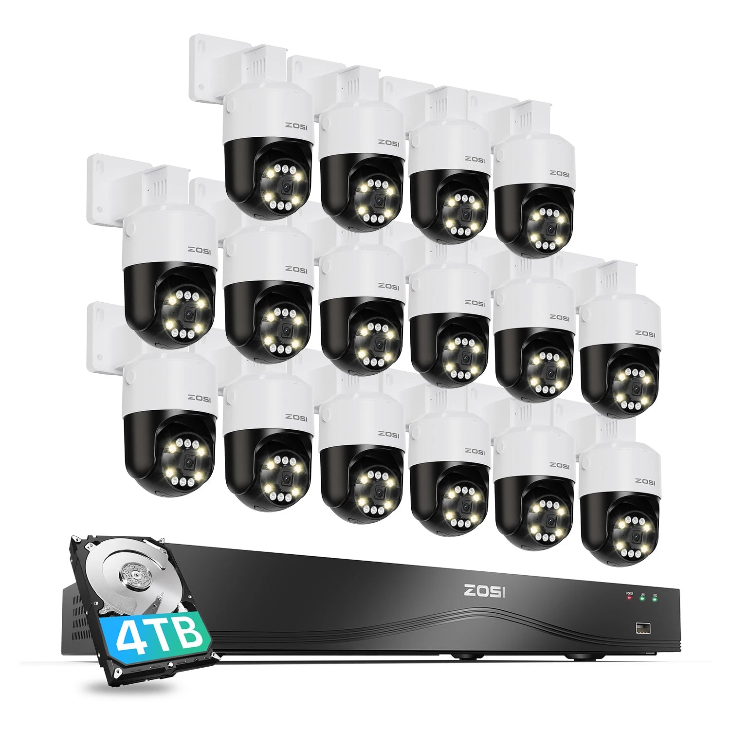 ZOSI 4K 32CH PoE Security Camera System – 8MP AI Human/Vehicle Detection, Dual‑Disk NVR & Auto‑Tracking