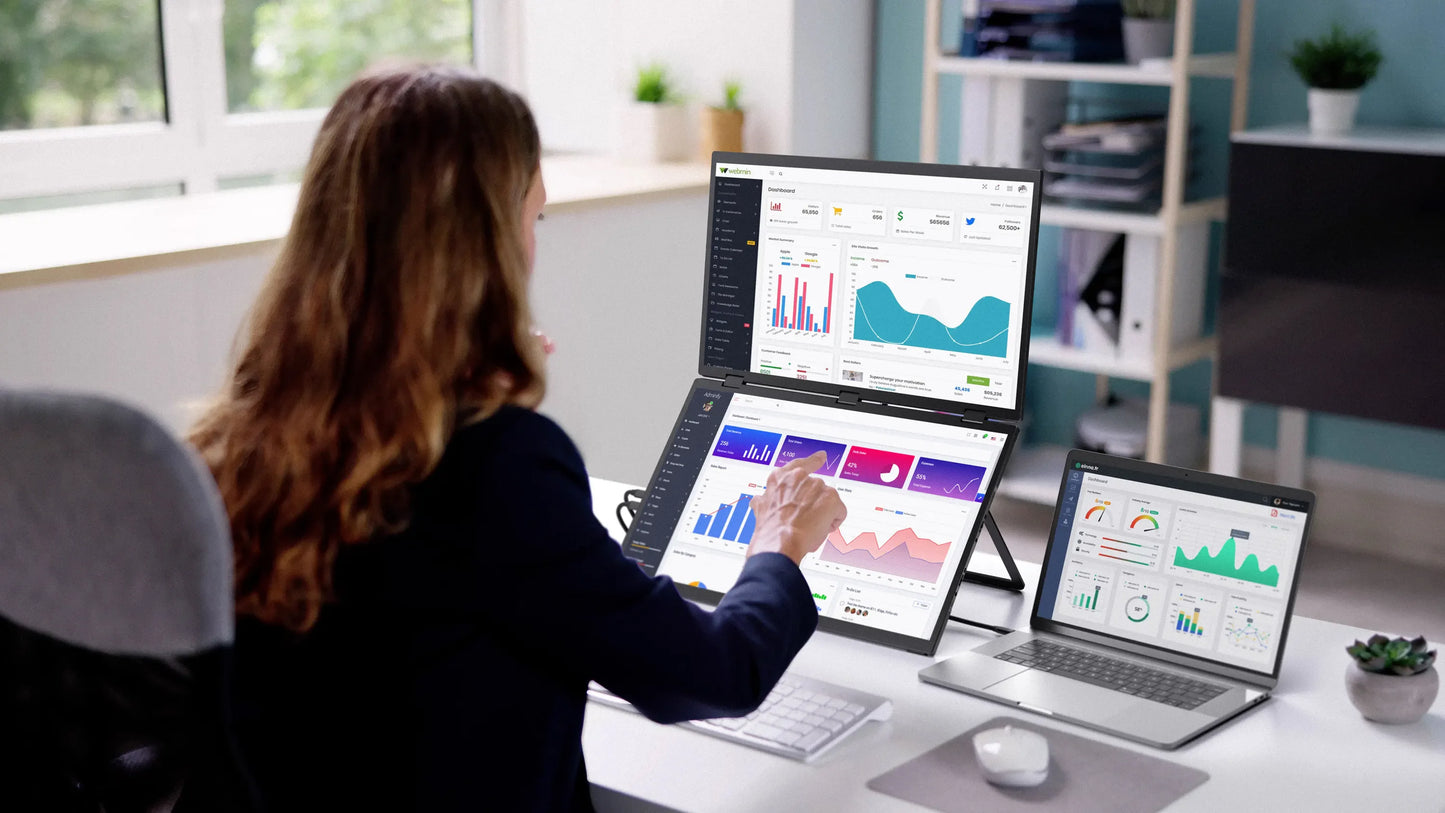 UPERFECT 100Hz Dual Screen Monitor 18.5" Laptop Folding Display w/ USB C Mini HDMI VESA Stand for Mac Phone Desktop - Limetastore