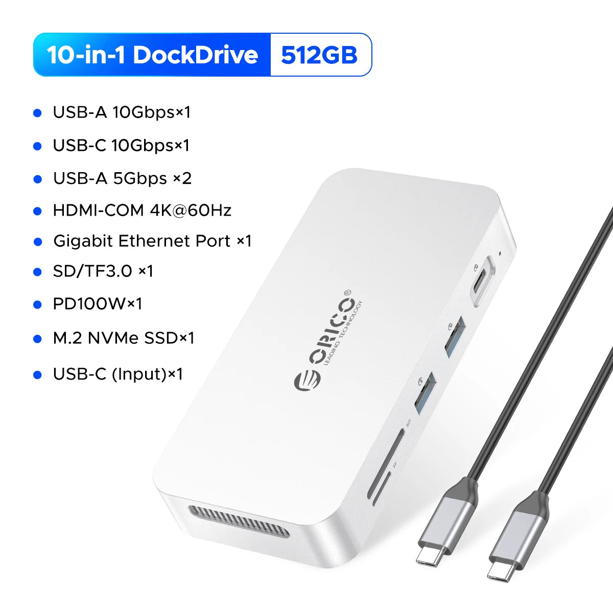 ORICO DataLink PSSD 2TB External SSD Docking Station – USB‑C to 4K60Hz HDMI Adapter