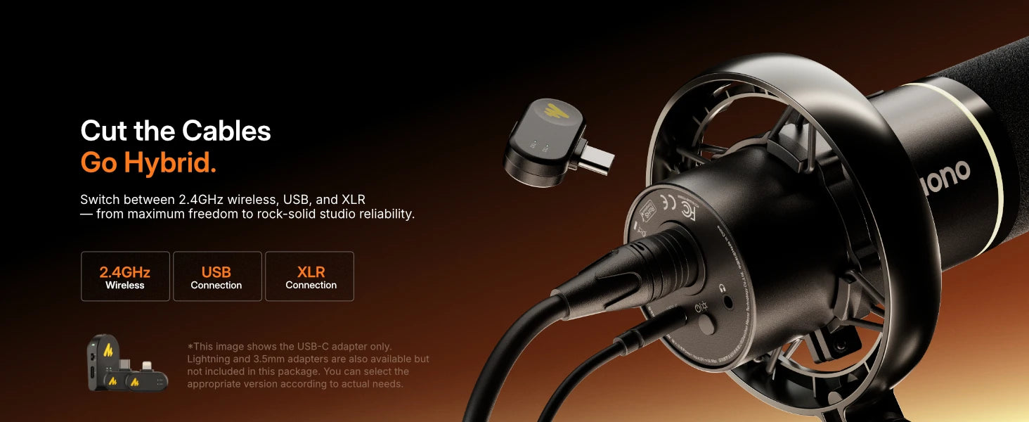 Maono PD200W – Hybrid Wireless Dynamic Podcast Microphone | XLR/USB Mic for PC, Phone & Camera