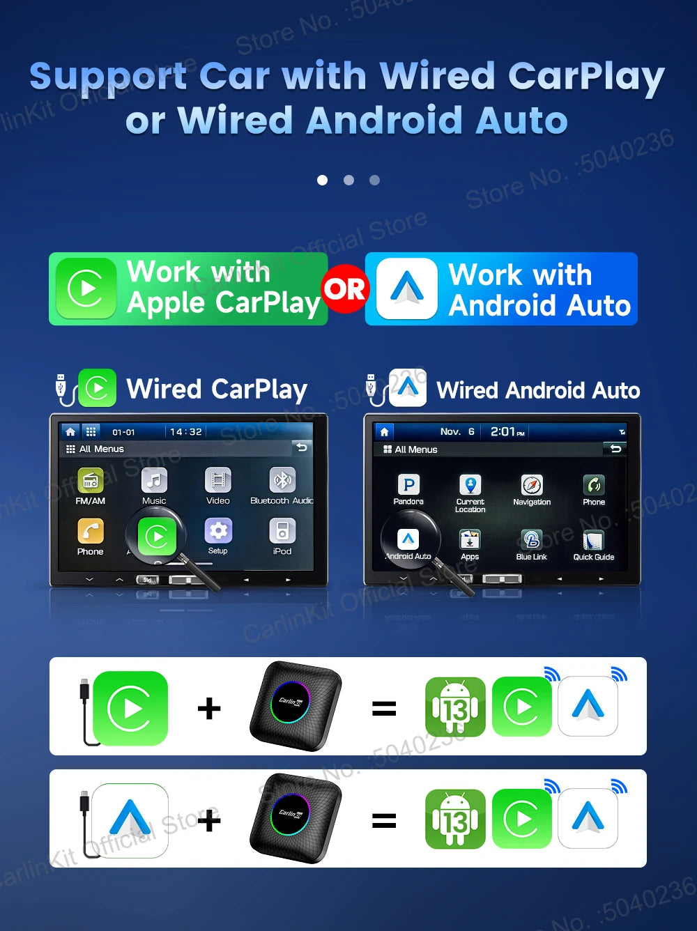 CarlinKit Android 13 8+128GB Wireless CarPlay AI Box