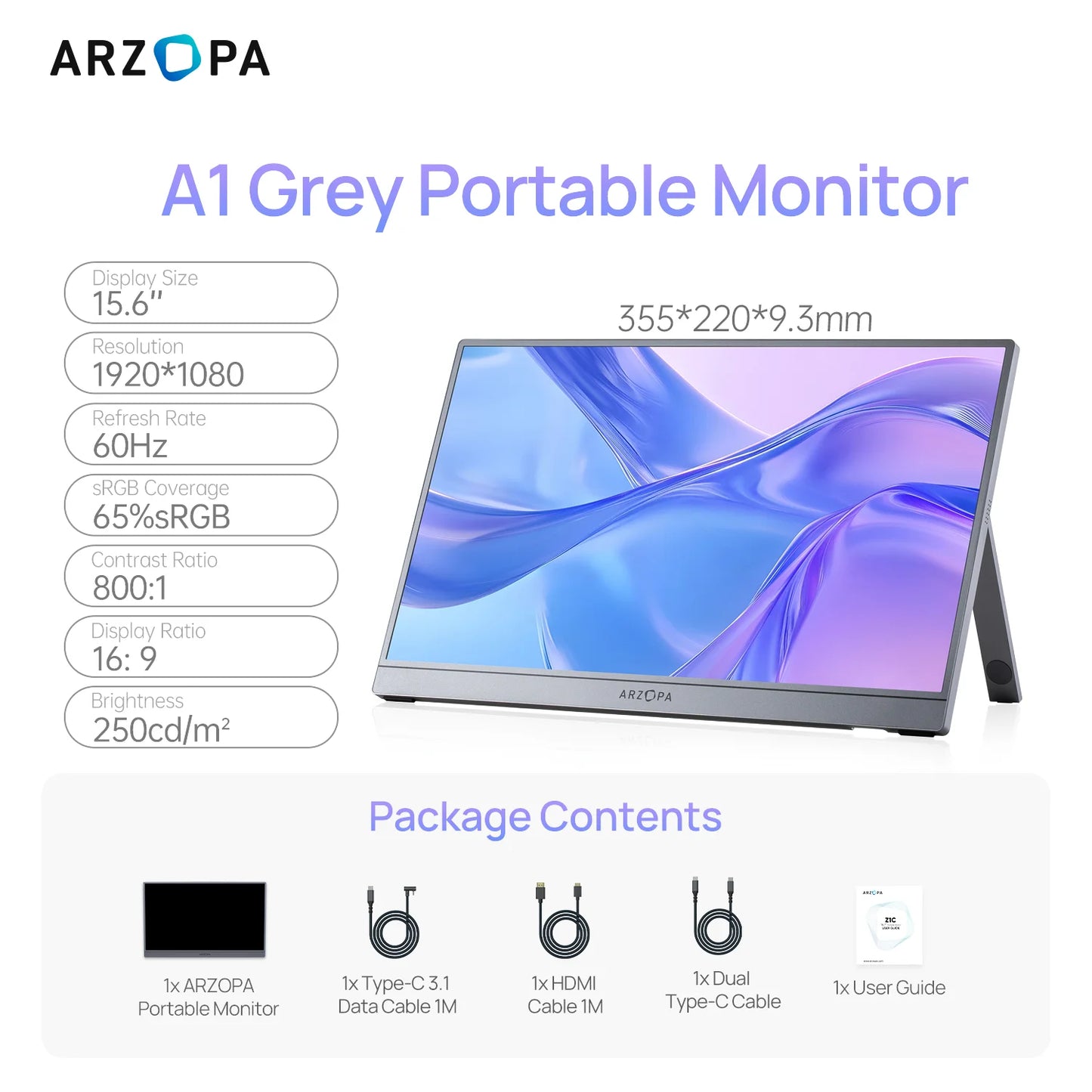 Prenosni monitor ARZOPA 15,6"/16,1" | 1080P FHD IPS, 60Hz/144Hz, USB‑C & HDMI, zunanji zaslon