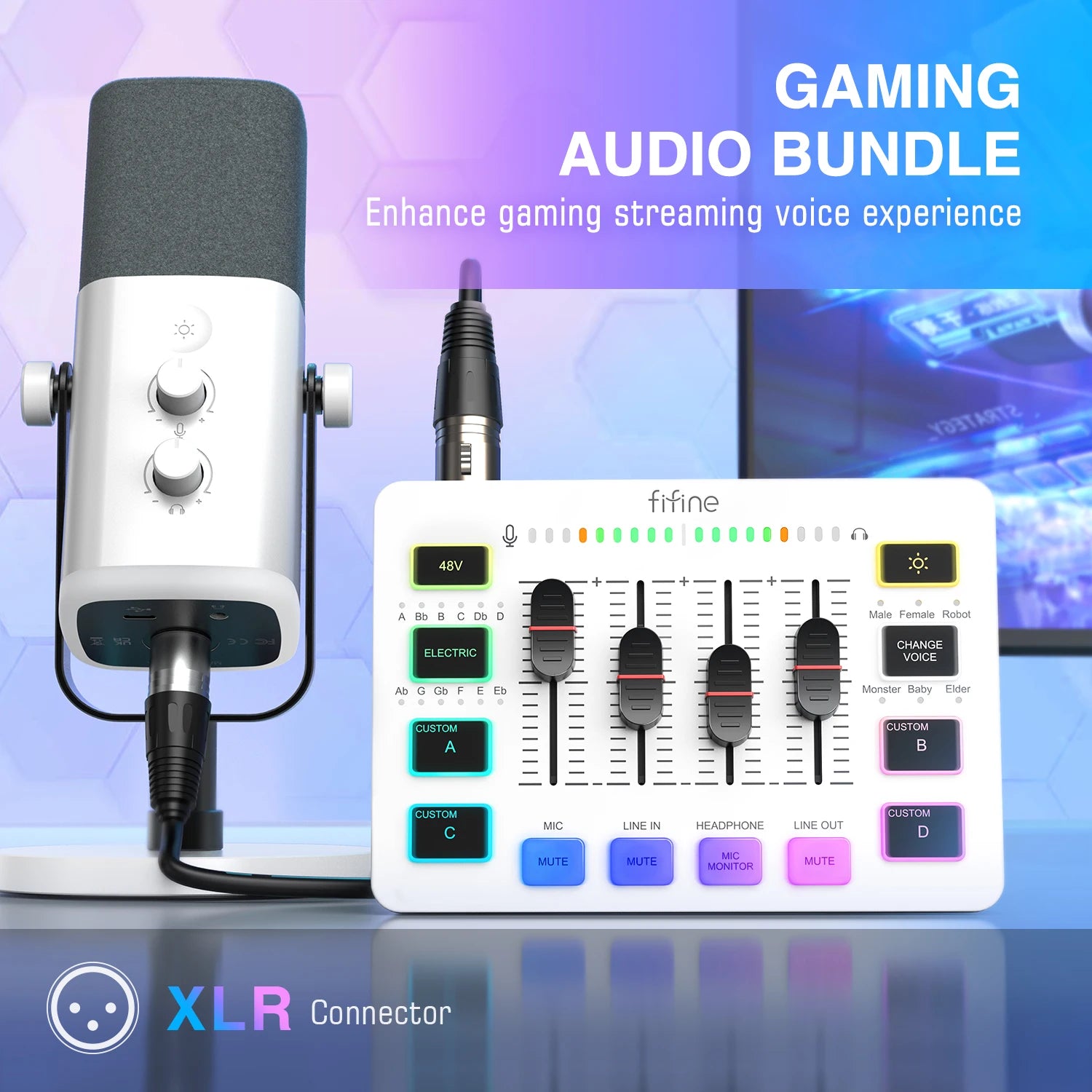 FIFINE KS5W RGB Streaming Podcast Kit | Dynamic Mic & Audio Mixer Bundle