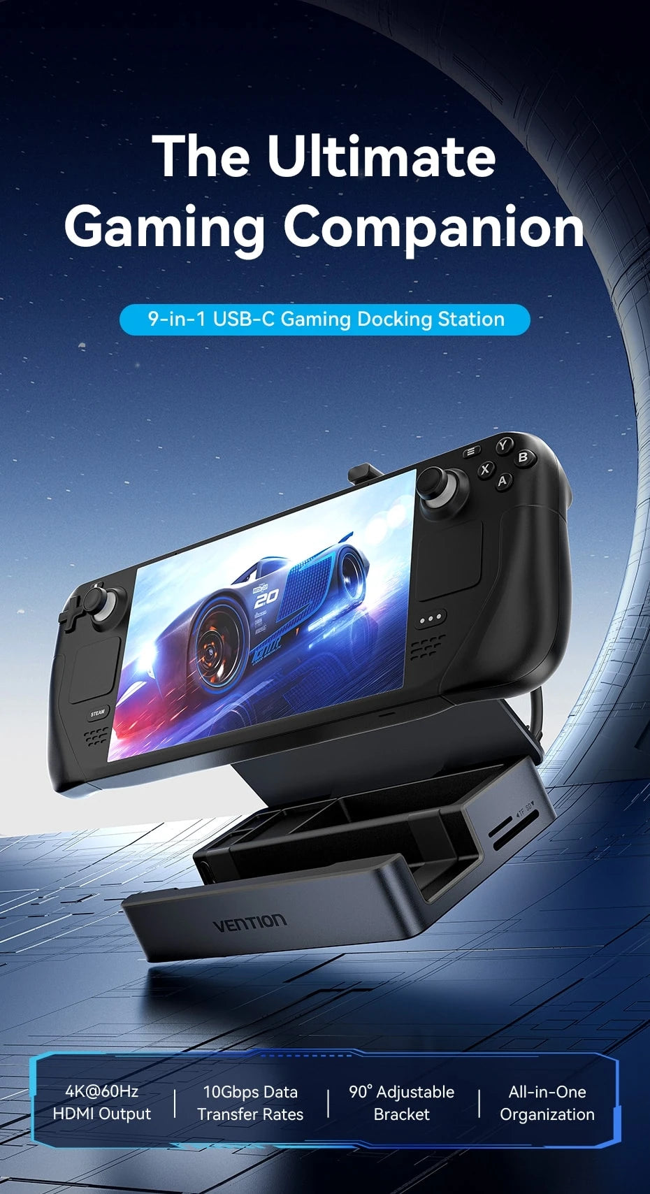 Vention USB-C priklopna postaja za Steam Deck | HDMI 4K pri 60Hz, USB 3.2 10Gbps, RJ45, SD/TF, igralno zvezdišče za več naprav