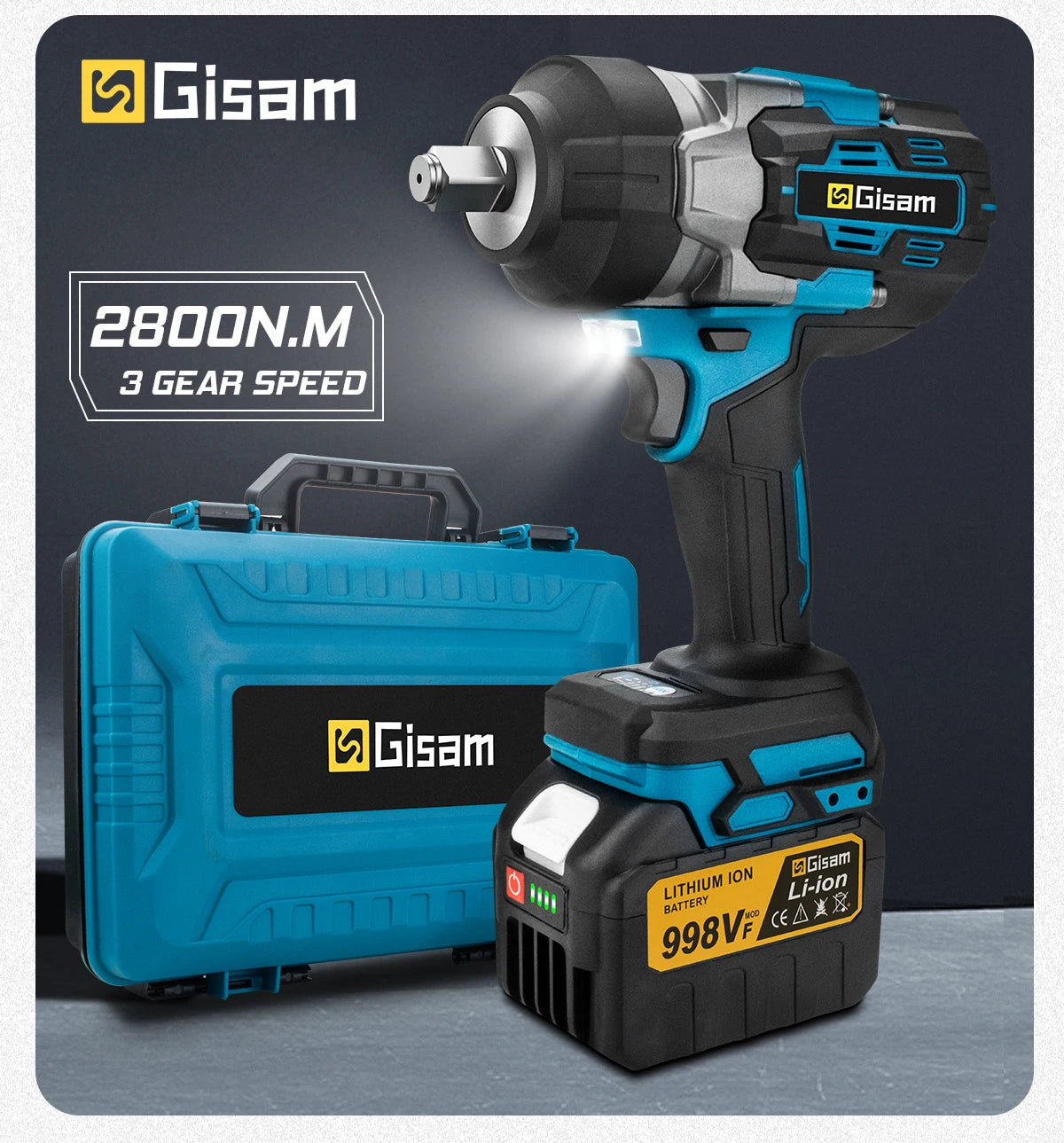 Gisam 2800N.m Brushless Impact Wrench 1/2" for Makita 18V