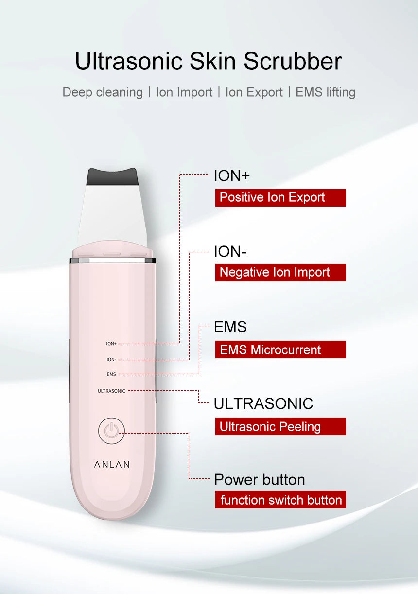 ANLAN Ultrasonic Skin Scrubber - Deep Cleaning Peeling Shovel for Facial Care and Skin Lifting - Ultrasonic Cleaner for Radiant Skin - Limetastore