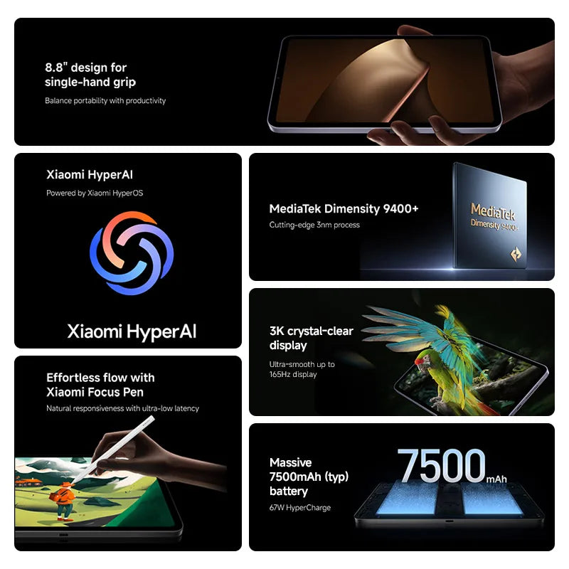 Global Version Xiaomi Pad Mini 8GB /12GB RAM "3K ultra-clear display 7500mAh battery 67W HyperCharge MediaTek Dimensity + 9400 - Limetastore