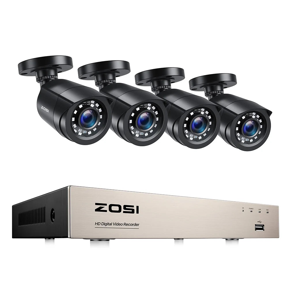 ZOSI 8CH 1080P CCTV Security System – 5MP Lite H.265+ DVR with 2/4/6/8× 2MP Outdoor Night Vision Cameras