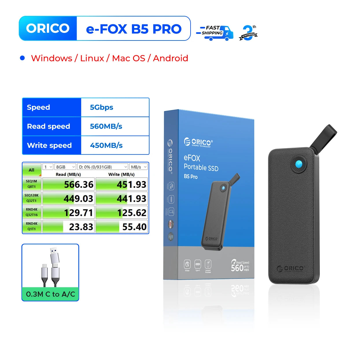 ORICO Portable External SSD – USB 3.2 Gen2 High‑Speed Solid State Drive