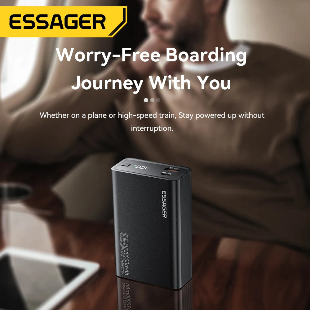 ESSAGER 20000mAh Power Bank 65W PD Fast Charging Portable