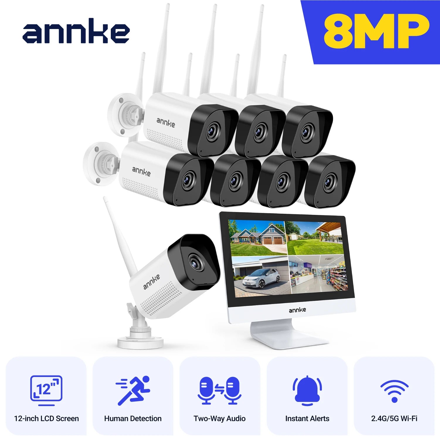 ANNKE 8MP 4K Wireless CCTV System | 10CH NVR, Dual‑Band WiFi, Two‑Way Audio, IR Night Vision
