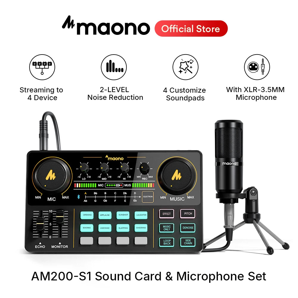 Maono AM200‑S1 Sound Card & Microphone Set | All‑in‑One Streaming Studio