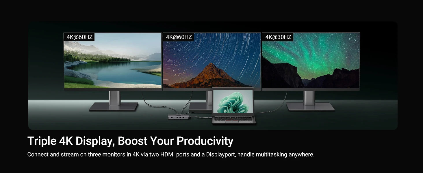 UGREEN 13‑in‑1 USB‑C Hub with Triple Display (DP 4K60Hz + Dual HDMI 4K60Hz), 10Gbps USB‑A/C