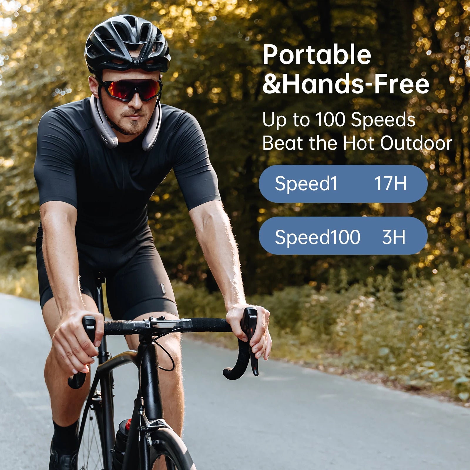 JISULIFE 100-Speed Portable Neck Fan – 5000mAh Battery, 17H Max Runtime, Stepless Speed