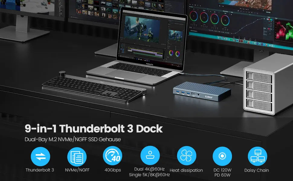 ORICO Thunderbolt 3 M.2 NVMe/NGFF SSD Enclosure Docking Station with 40Gbps USB‑C