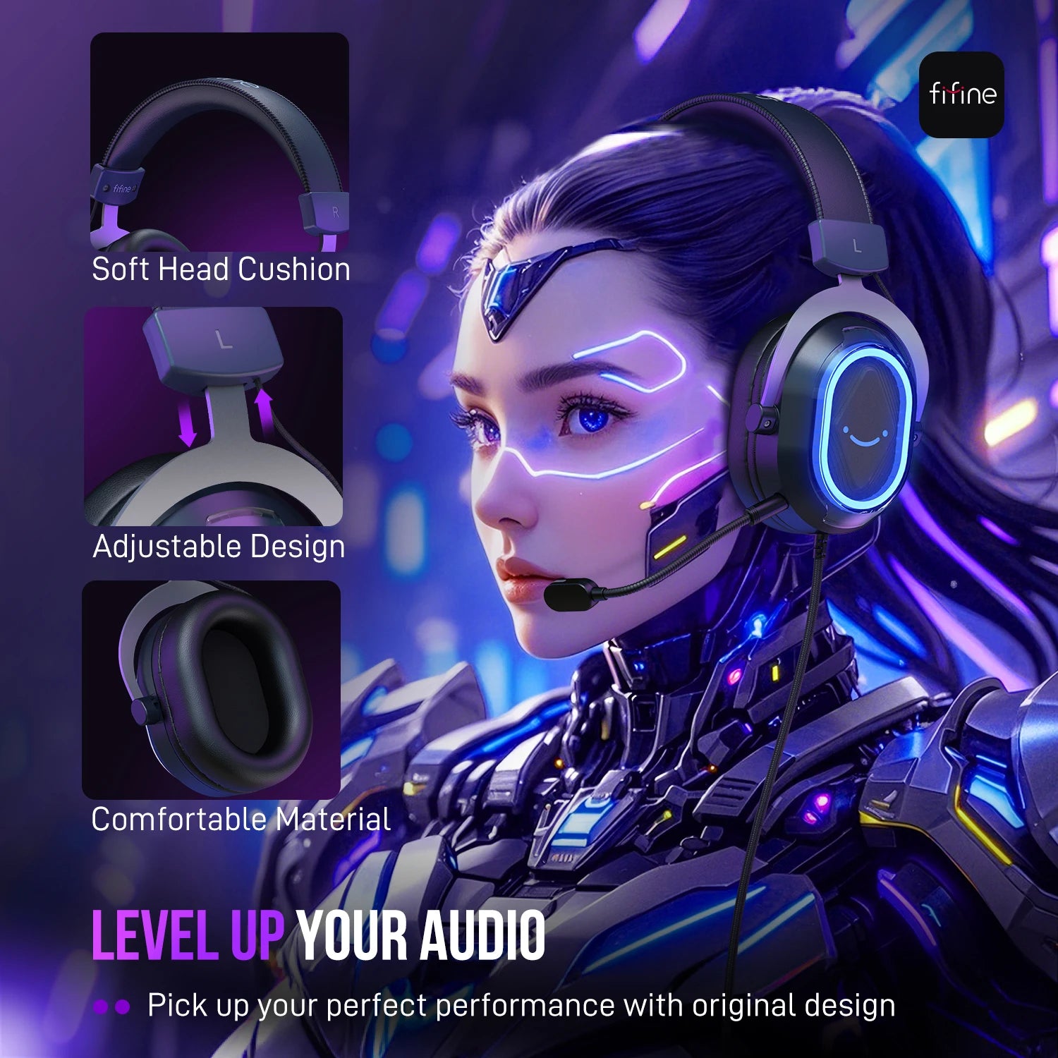 FIFINE H13 RGB Gaming Headset | 7.1 Surround Sound & Dual Sound Card