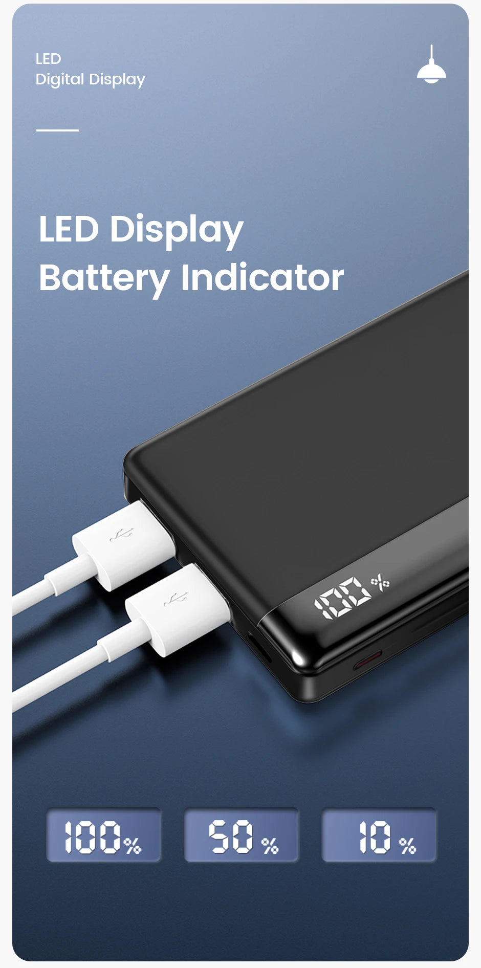 MOVESPEED K10 prenosna baterija 10000 mAh, dvojna vrata USB A, hitro polnjenje, velika zunanja baterija za iPhone 15 Pro, Samsung S23, Xiaomi 14