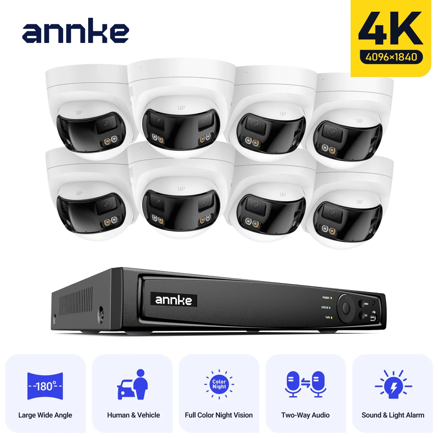 ANNKE 4K 8MP Panoramic Dual‑Lens PoE System | 8CH NVR, 180° View, IR Night Vision, 6MP Cameras