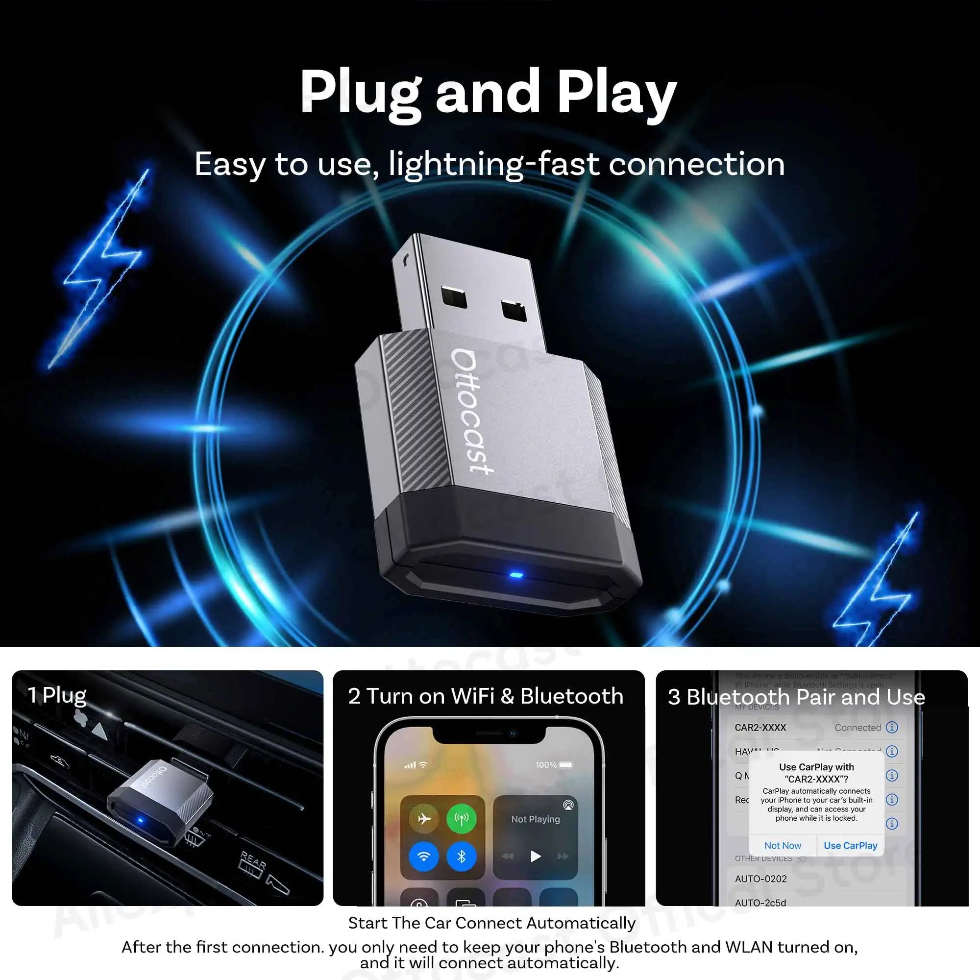 OTTOCAST Mini Nova Wireless CarPlay & Android Auto Adapter