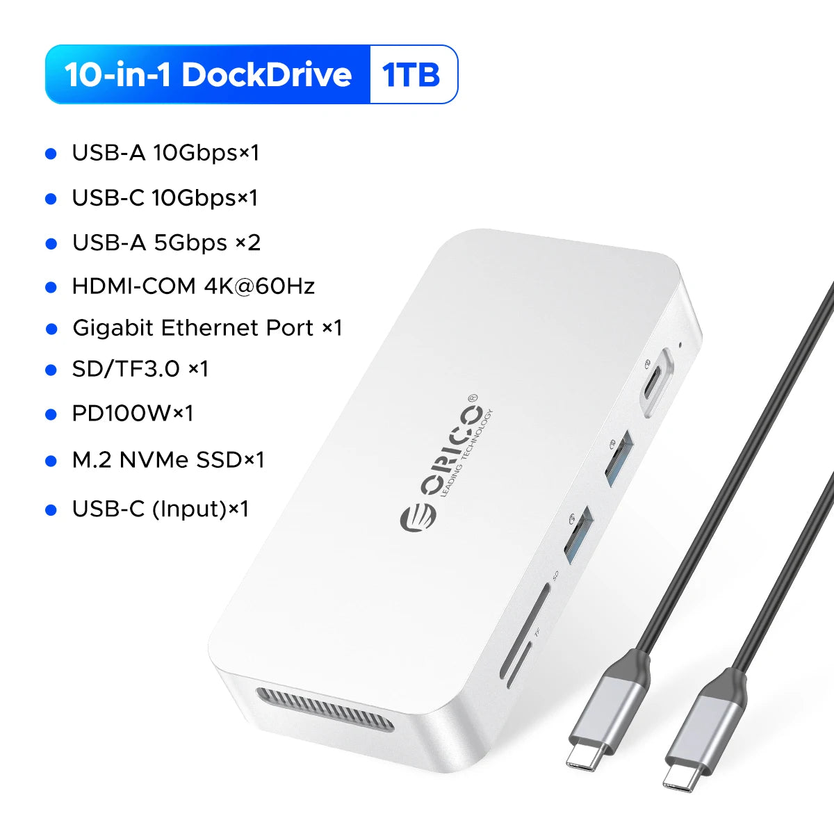 ORICO DataLink PSSD 2TB External SSD Docking Station – USB‑C to 4K60Hz HDMI Adapter