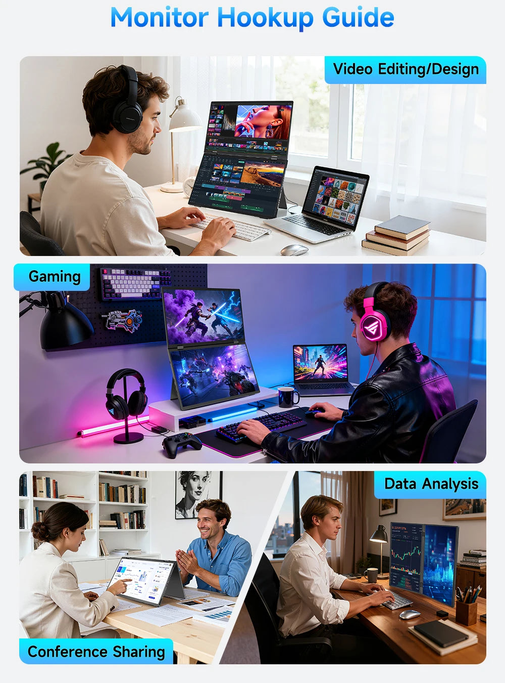 UPERFECT 15.6" Portable Dual Monitor - 1080P FHD IPS Folding Laptop Screen Extender with USB-C Plug & Play for Gaming and Travel - Limetastore