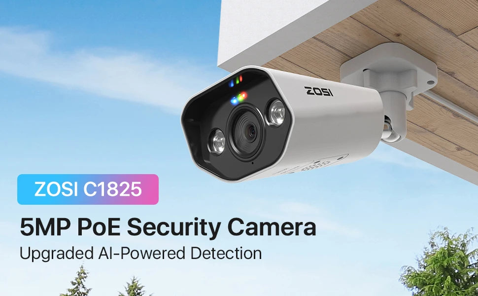 ZOSI 4K 8MP PoE Add‑On IP Camera – Ultra HD Security Cam with Two‑Way Audio, Full‑Color Night Vision