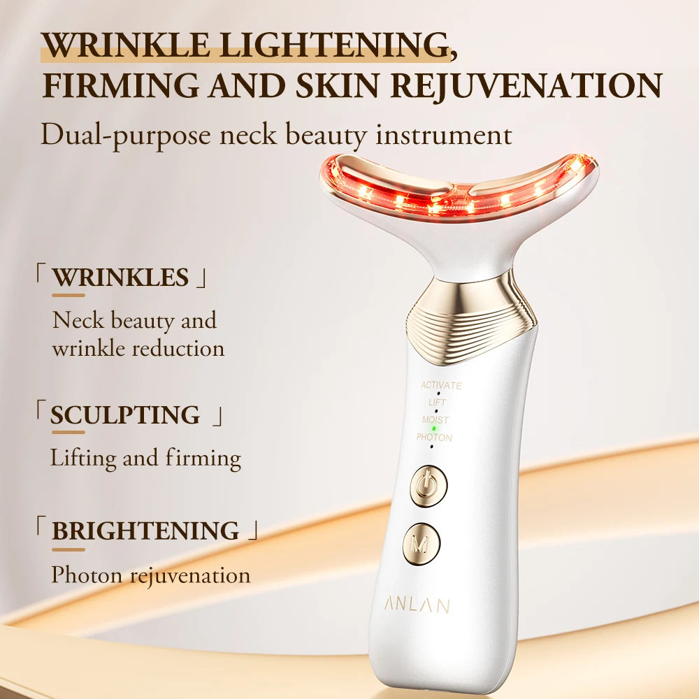ANLAN Dual‑Polar Neck Device | EMS, 5‑Color Photon, 24K Gold, Anti‑Aging & Lifting