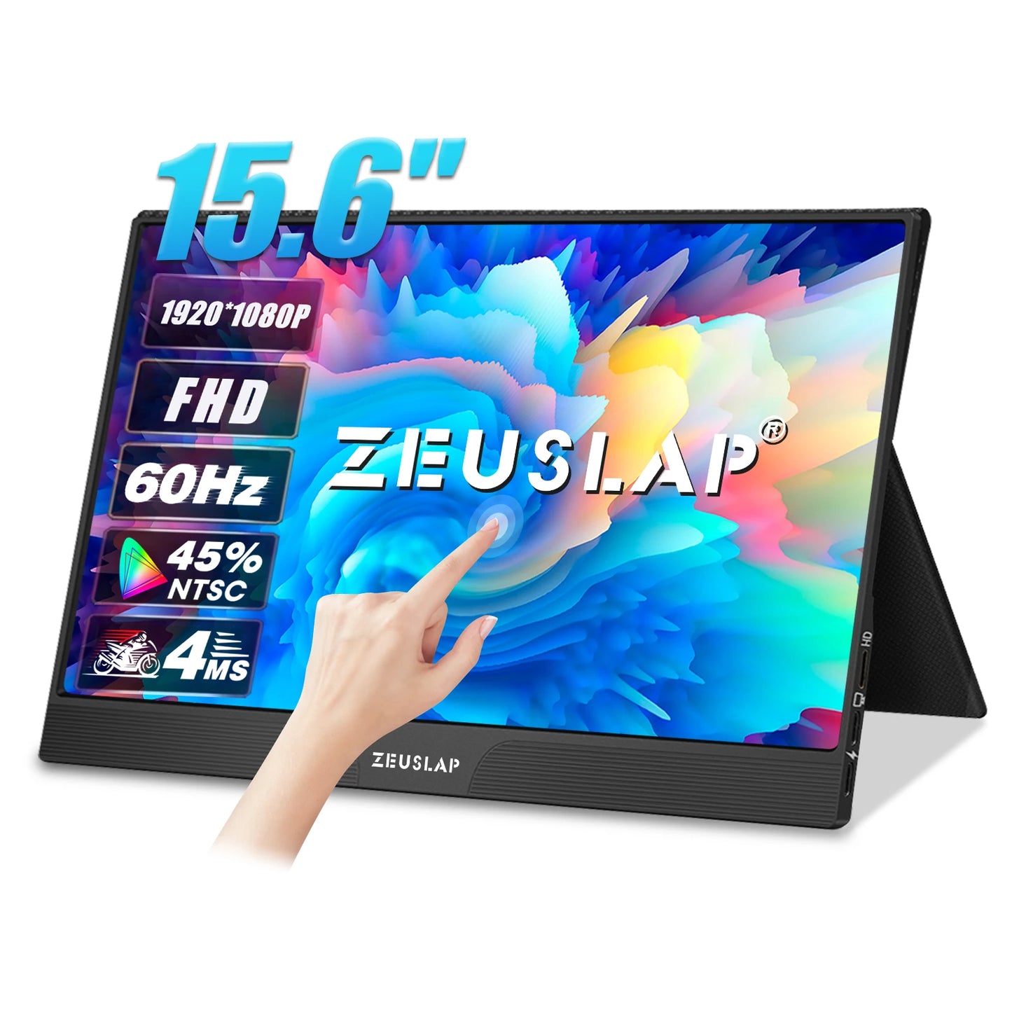 ZEUSLAP 15.6" Portable Touch Monitor | 1080P FHD IPS, USB‑C & HDMI, PS4/Switch/Xbox Compatible