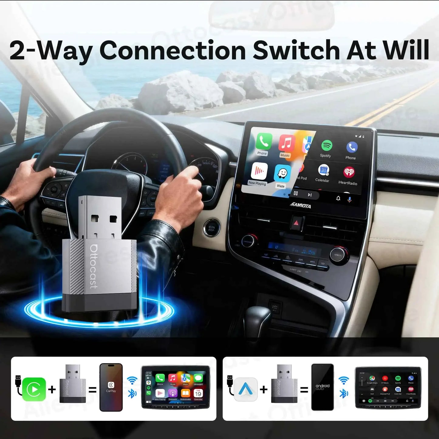 OTTOCAST Mini Nova 3.0 Wireless CarPlay & Android Auto Adapter
