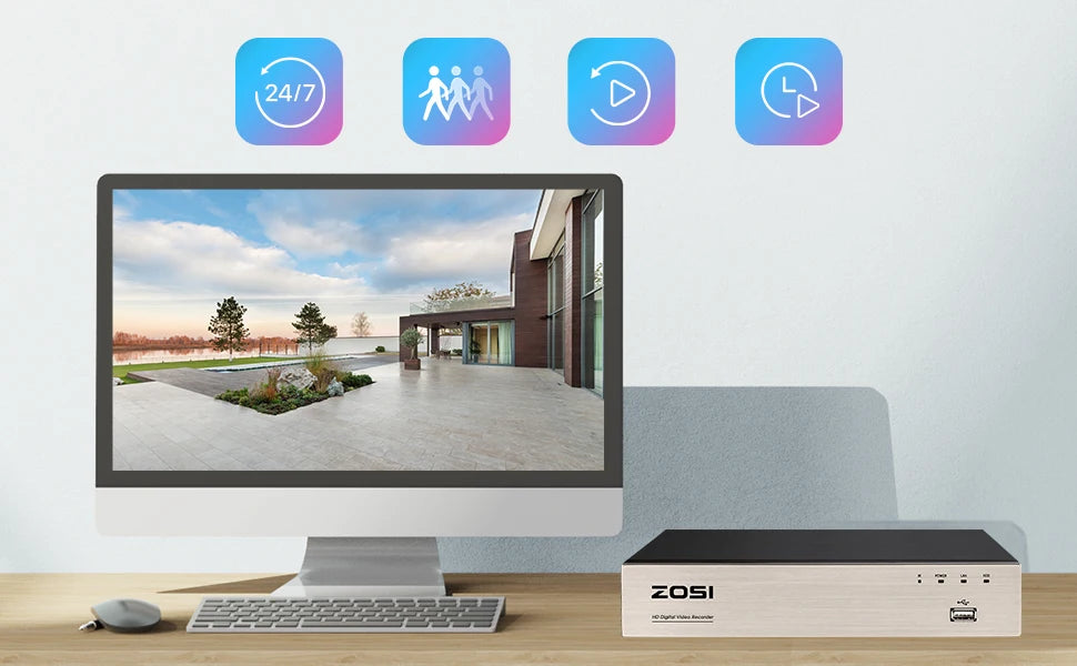 ZOSI 8CH 1080p Wired Security Camera System – H.265+ DVR with 8× 2MP Outdoor CCTV Cameras