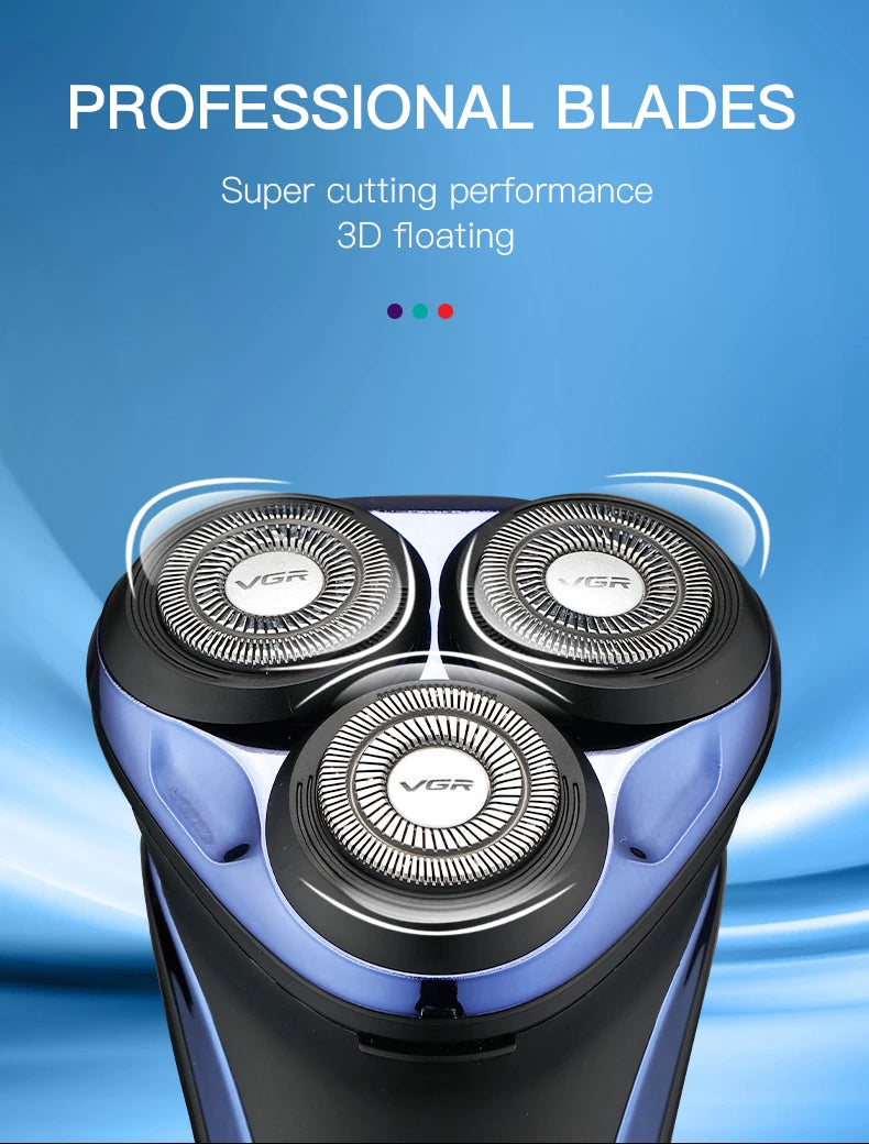 VGR Electric Shaver Professional Razor Waterproof Beard Trimmer Rotary 3D Floating Shaving Rechargeable Electric for Men V-306