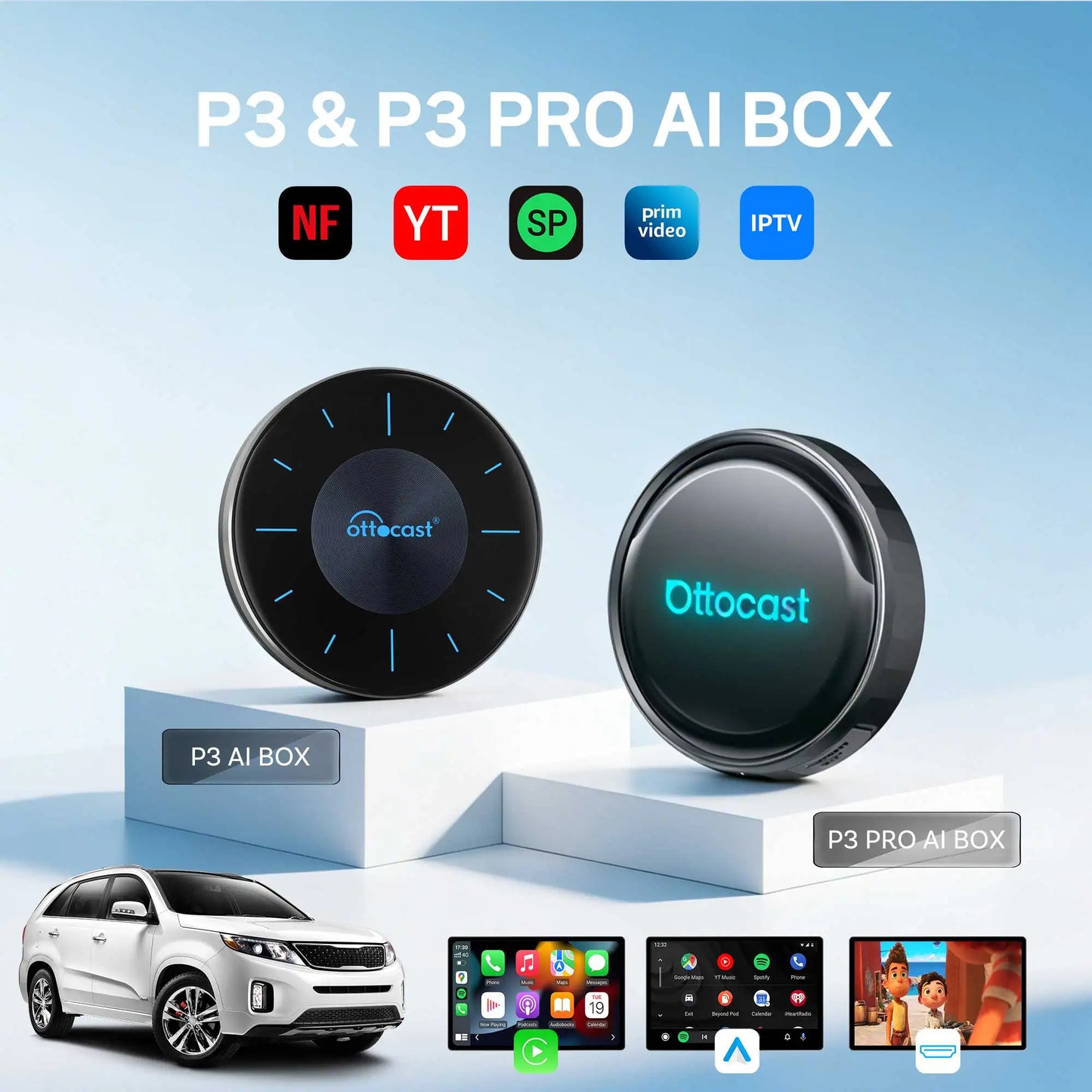 OTTOCAST P3 / P3 PRO Android TV AI Box with HDMI & Wireless CarPlay