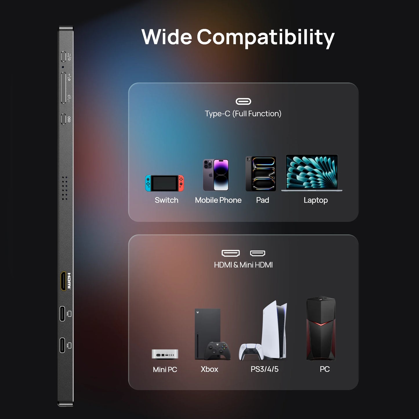 ARZOPA Z1C 16.1" Portable Monitor | 1080P FHD, 100% sRGB, IPS, USB‑C & HDMI