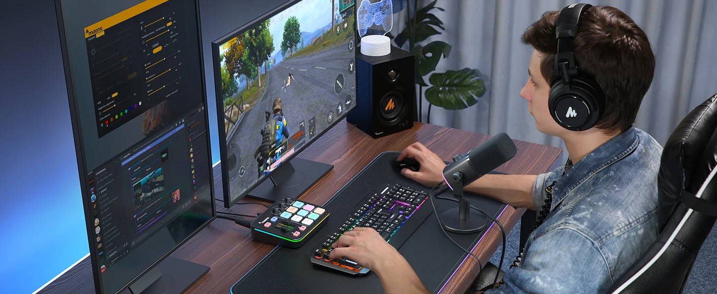 Maono PD100X – Dynamic RGB Gaming Microphone | USB Mic with Software Noise Reduction for Streaming & Recording