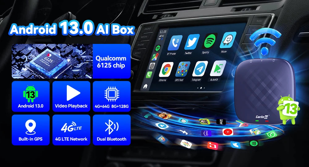 CarlinKit Android 13 SM6225 8‑Core Wireless CarPlay AI Box