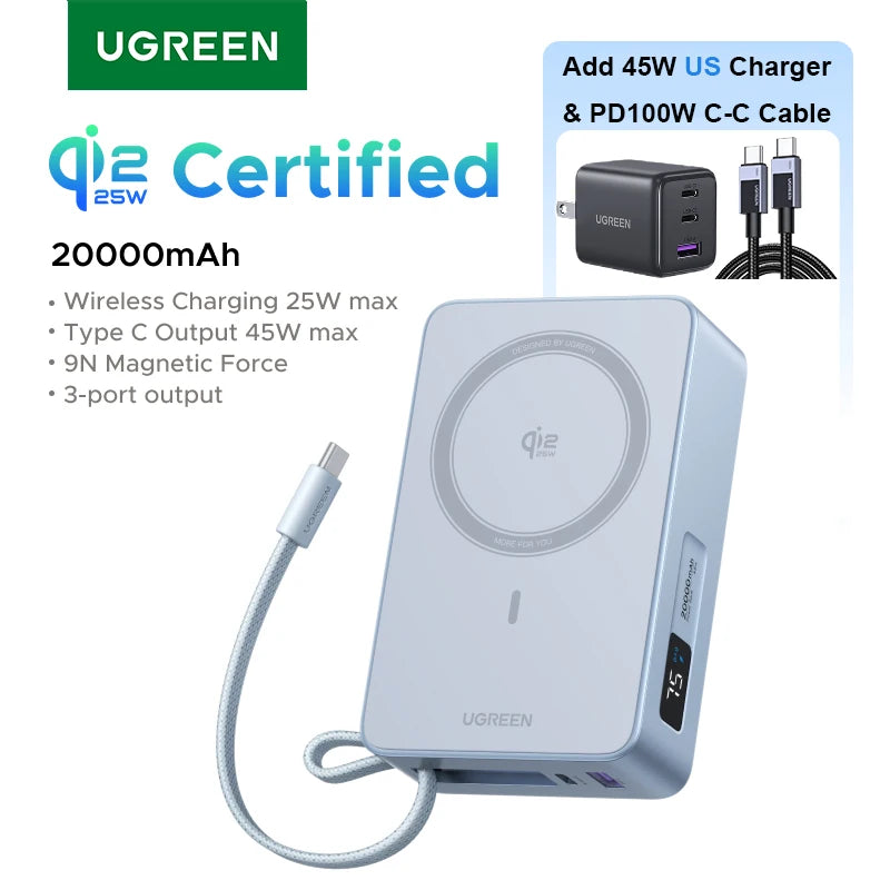 UGREEN Qi2 25W Magnetic Power Bank – 20000mAh / 10000mAh Fast Charging Portable