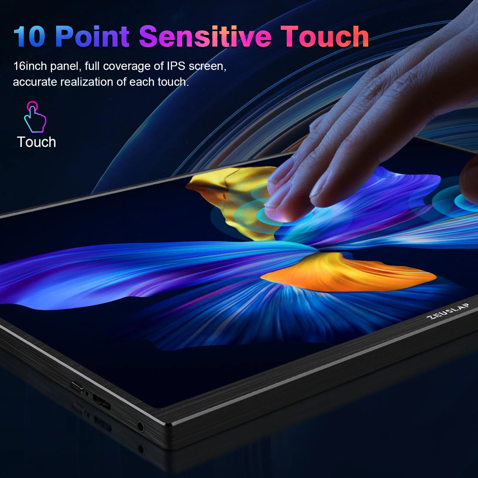 ZEUSLAP 16-palčni prenosni zaslon na dotik | 1200P IPS, 100 % sRGB, USB‑C in HDMI