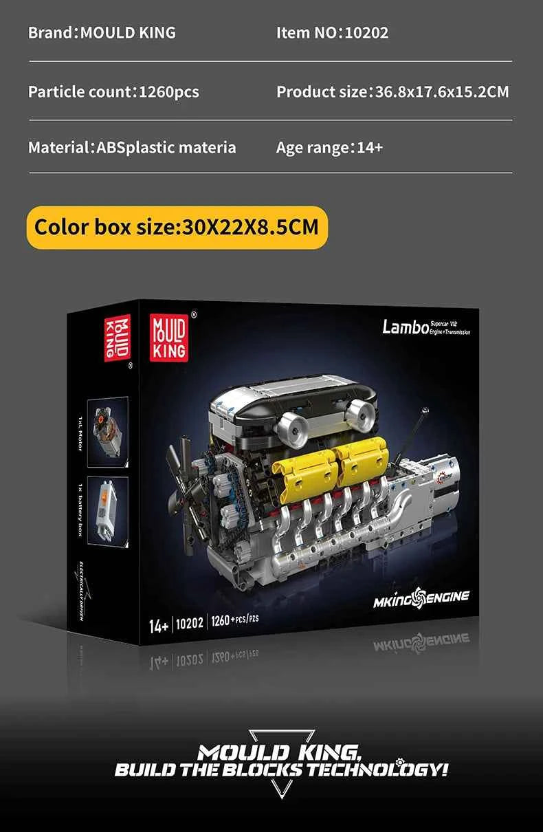 Mould King 10202 Motorized V12 Engine & Transmission Building Set - Limetastore