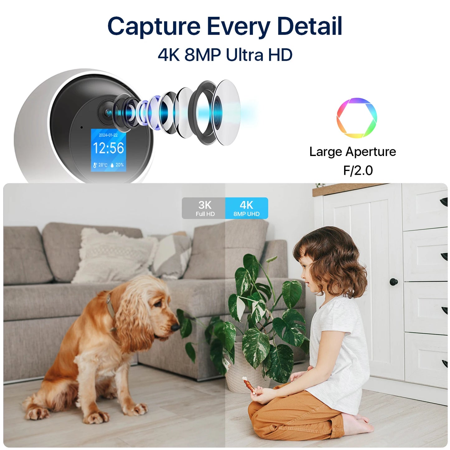 ZOSI C519M 4MP/5MP/4K WiFi Security Camera – 2.4/5GHz Indoor Home Cam with 360° View