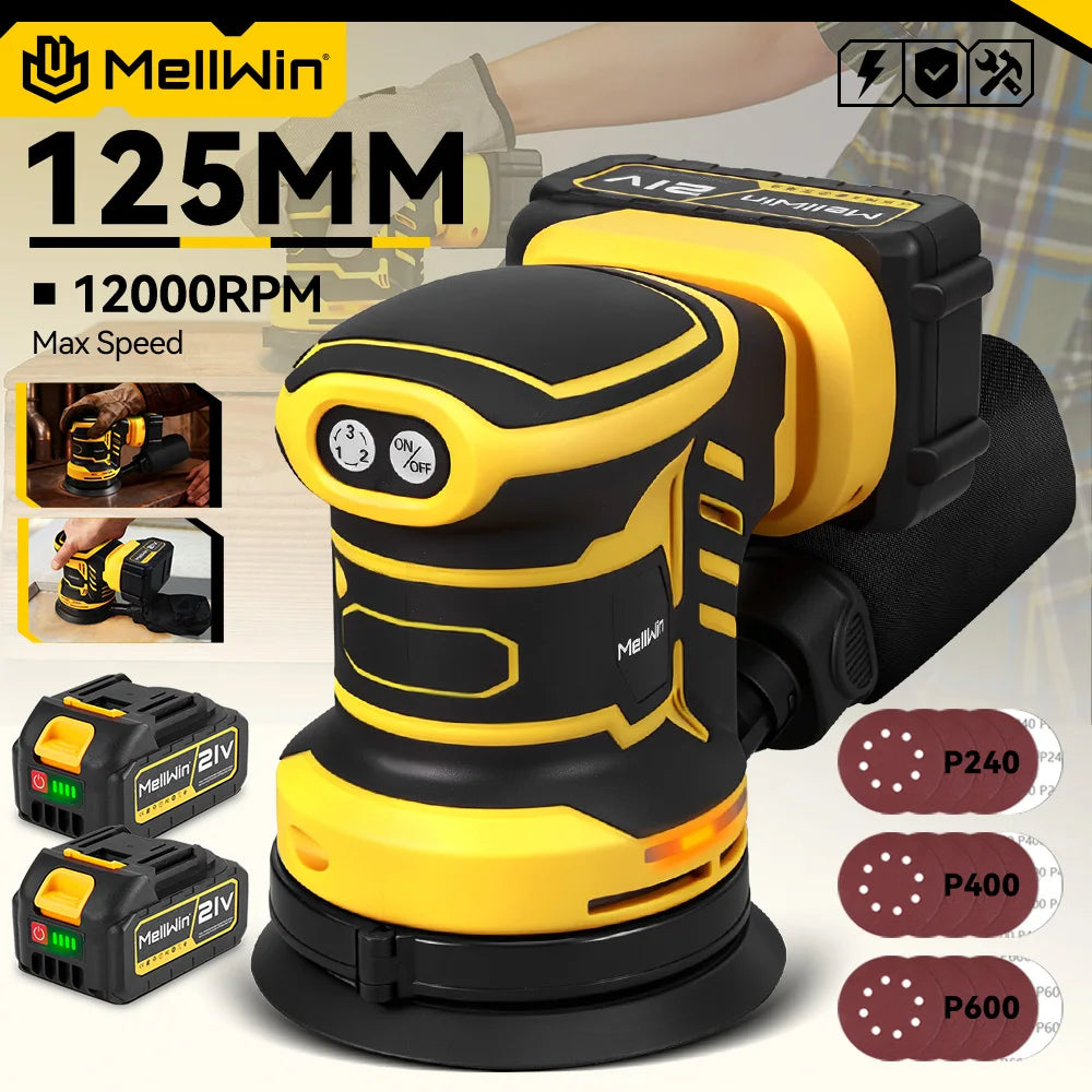 MELLWIN 125MM Electric Orbital Sander Polisher 3 Speeds Adjustable Wood Metal Sanding Polishing Tool For Makita 18V Battery Pin - Limetastore