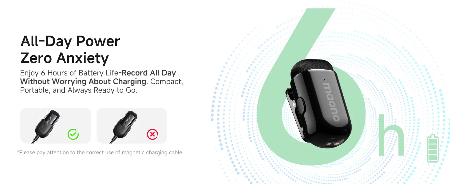 Maono T1mini – Wireless Lapel Microphone for Phones | Noise‑Cancellation, Auto‑Clipping & App Control for Professional Audio/Video Recording